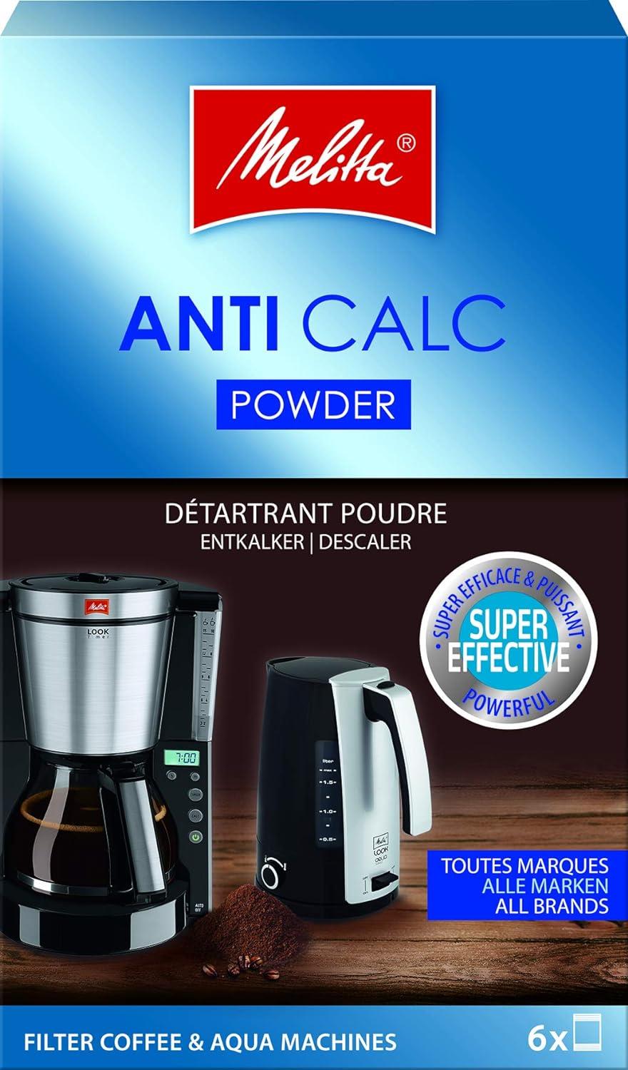 Melitta Anti-Calc Powder Descaler for Filter Coffee Machines, 6 Powder Bags of 20g